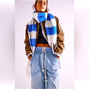 Free People Coming Home Plaid Scarf in Blue/White Combo